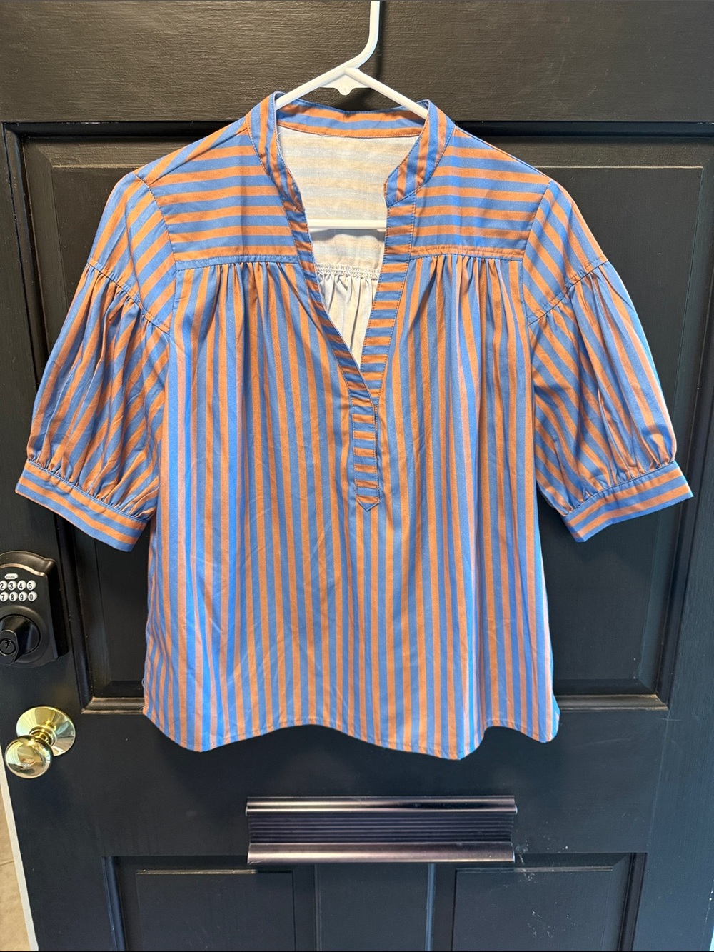 Amazon Women's Striped Popover Blouse in Blue and Orange